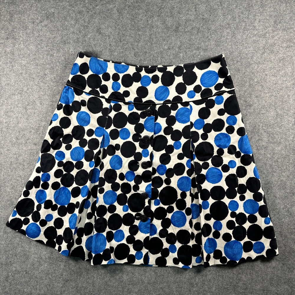 Becky & Max Womens Polka Dot A-Line Skirt 12 Blue Black Button Front